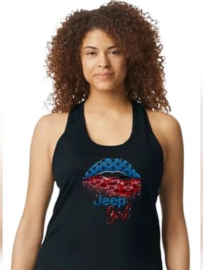 Gildan Black Tank Top with Blue and Red 'Jeep Girl' Graphic